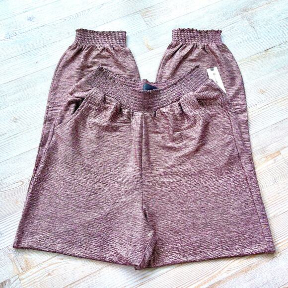 New Anthropologie Gillian Metallic Shimmer Joggers | Rose Size Small - Picture 2 of 9